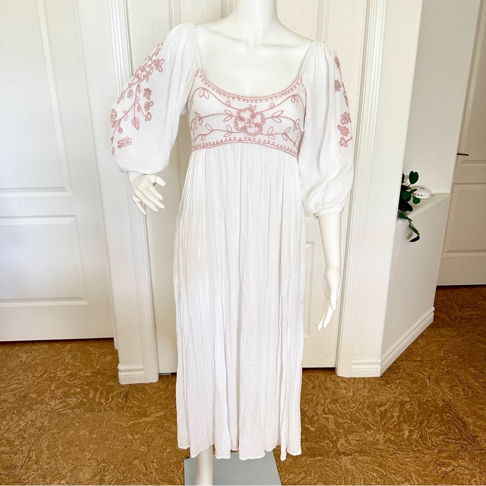 Free People White and Pink Long Sleeve Dress
